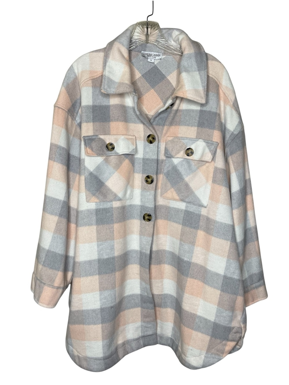 Sabrina Lauren Peach, Gray & White Plaid Button Shacket Sz 2X